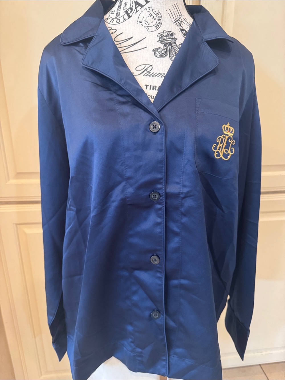 Embroidered Satin Blue Button-Front with long pant  come with sets.